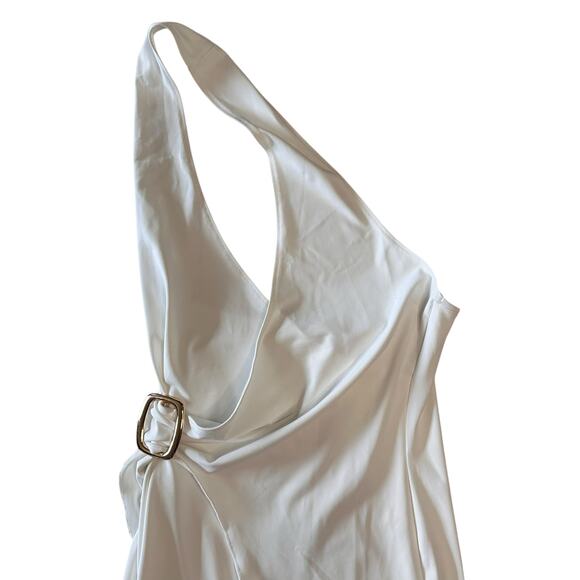 NWT Princess Polly Lolita Wrap Mini Dress White Asymmetrical Gold Buckle Sz 6 US - Picture 7 of 12